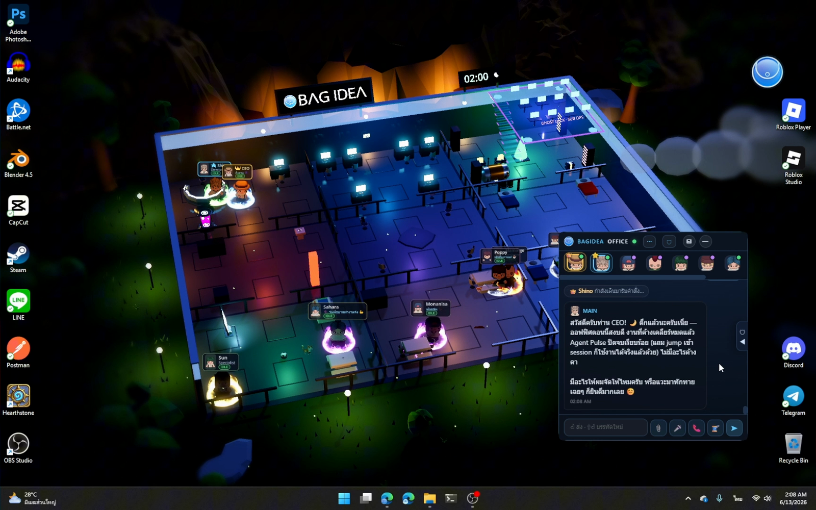 BagIdea Office — a living HD-2D AI-agent office running as your desktop wallpaper, agents at their desks behind your icons